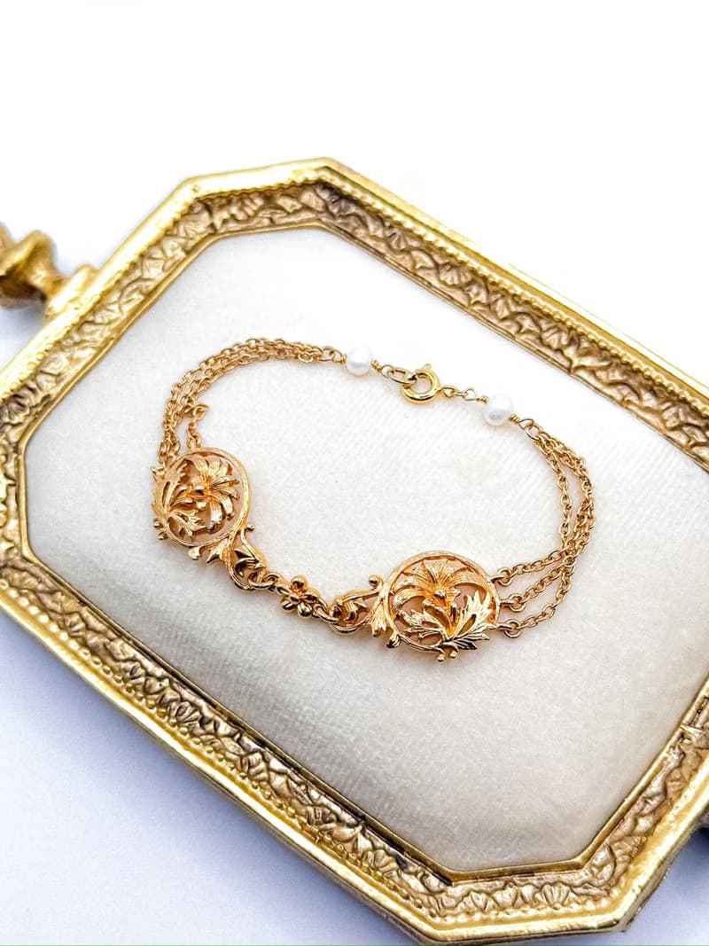 博物館珠寶系列——法國新藝術風格・簡約花草金手鍊