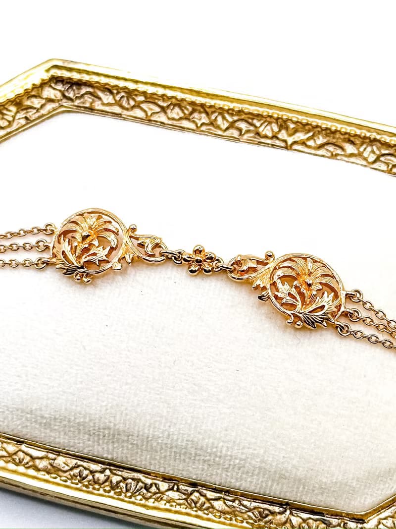 博物館珠寶系列——法國新藝術風格・簡約花草金手鍊