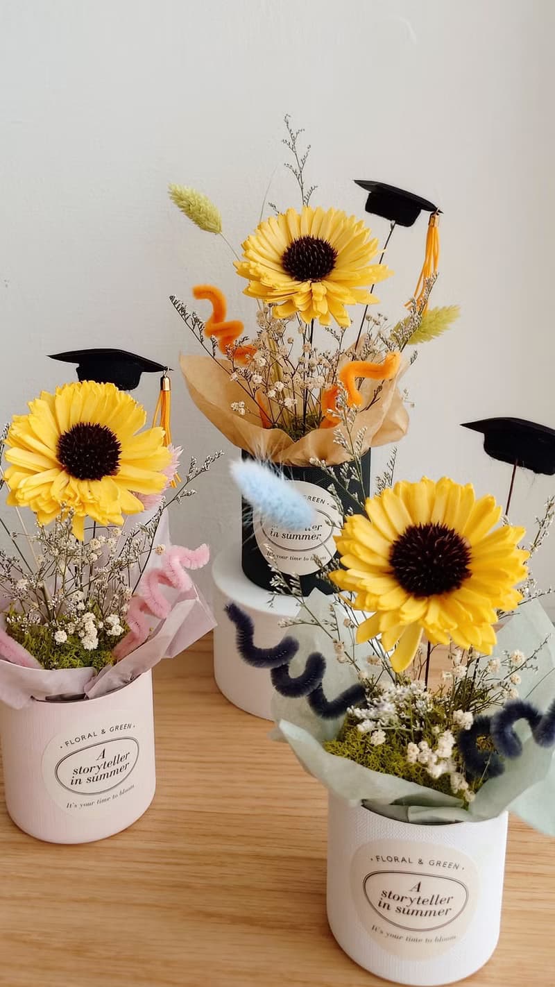 【調色盤】向日葵小花盆多色 畢業花束畢業花禮扭扭棒畢業閨密好