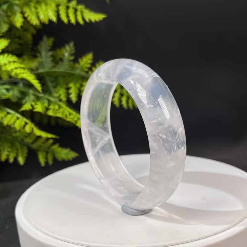 冰透白水晶手鐲 63MM 彩虹閃片白色水晶手環 趨吉開運 凈化全身