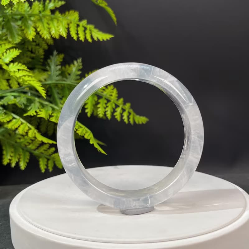 冰透白水晶手鐲 63MM 彩虹閃片白色水晶手環 趨吉開運 凈化全身