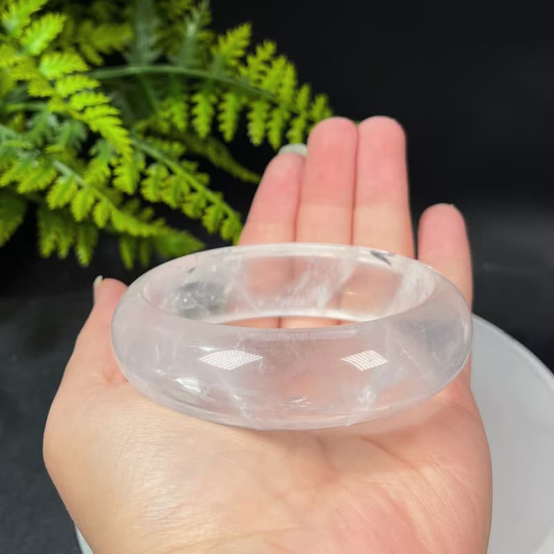 冰透白水晶手鐲 63MM 彩虹閃片白色水晶手環 趨吉開運 凈化全身