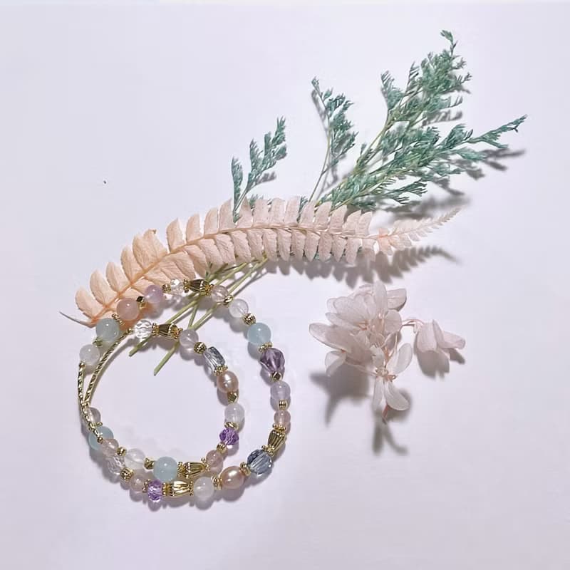 紫水晶珍珠草莓晶海藍寶月光石 || 貴人智慧人緣愛情 水晶手鍊