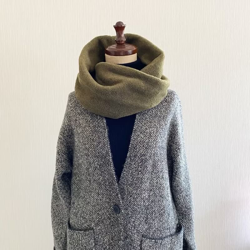 高級メルトンフリースのスヌード　カーキ