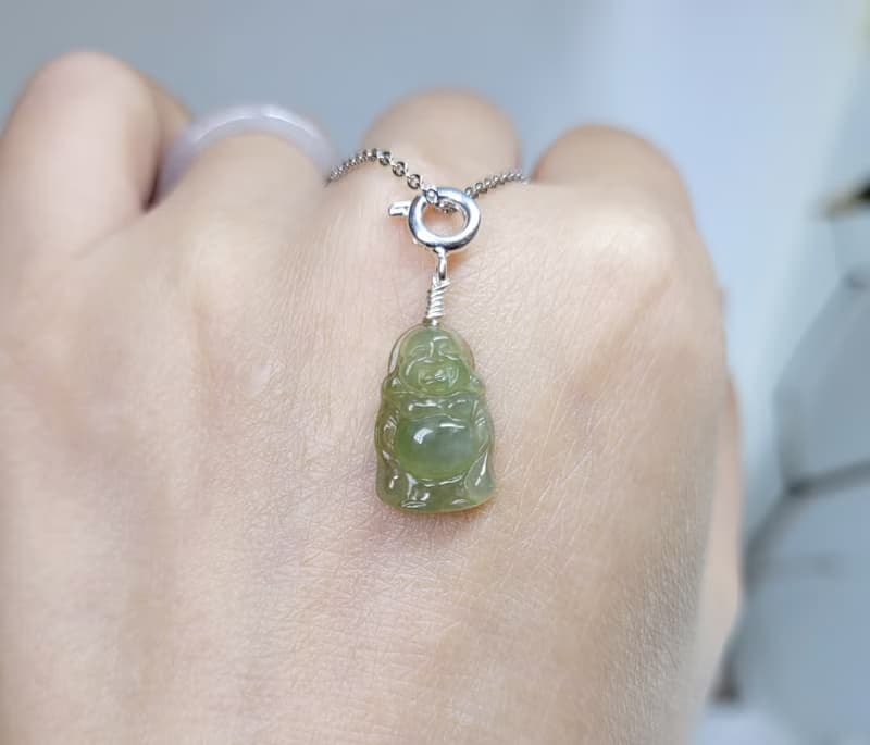 【親翠】天然翡翠 袖珍精品滿睛綠高冰站姿彌勒佛項鍊 佛系畢業禮