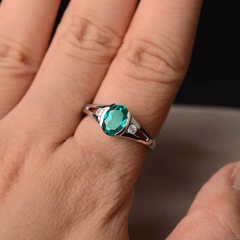 8 x 6 mm blue Green natural topaz ring silver sterling 925 size 7.0 free resize