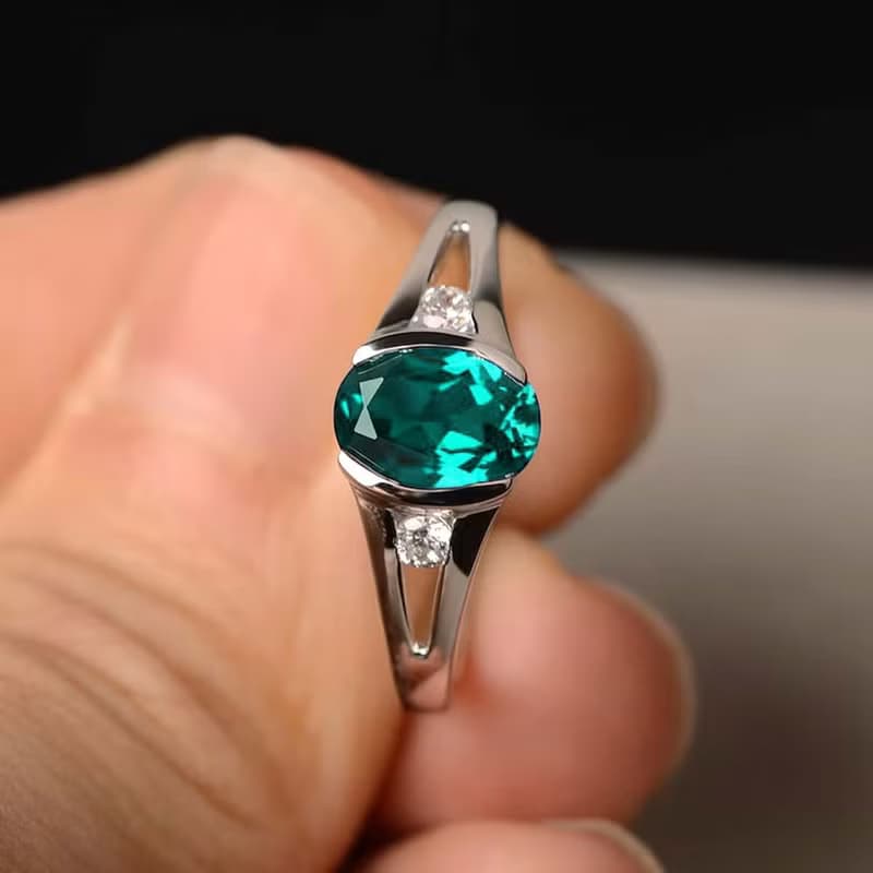 8 x 6 mm blue Green natural topaz ring silver sterling 925 size 7.0 free resize