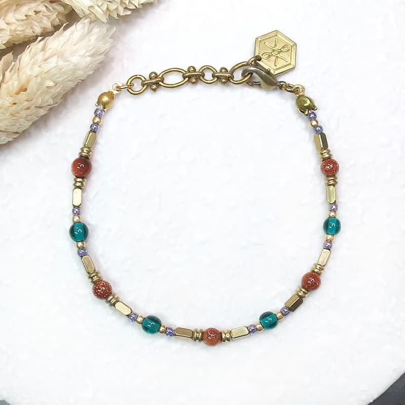 VIIART。神話。金砂石琉璃古董珠黃銅手鍊 | 復古風天然石手鏈