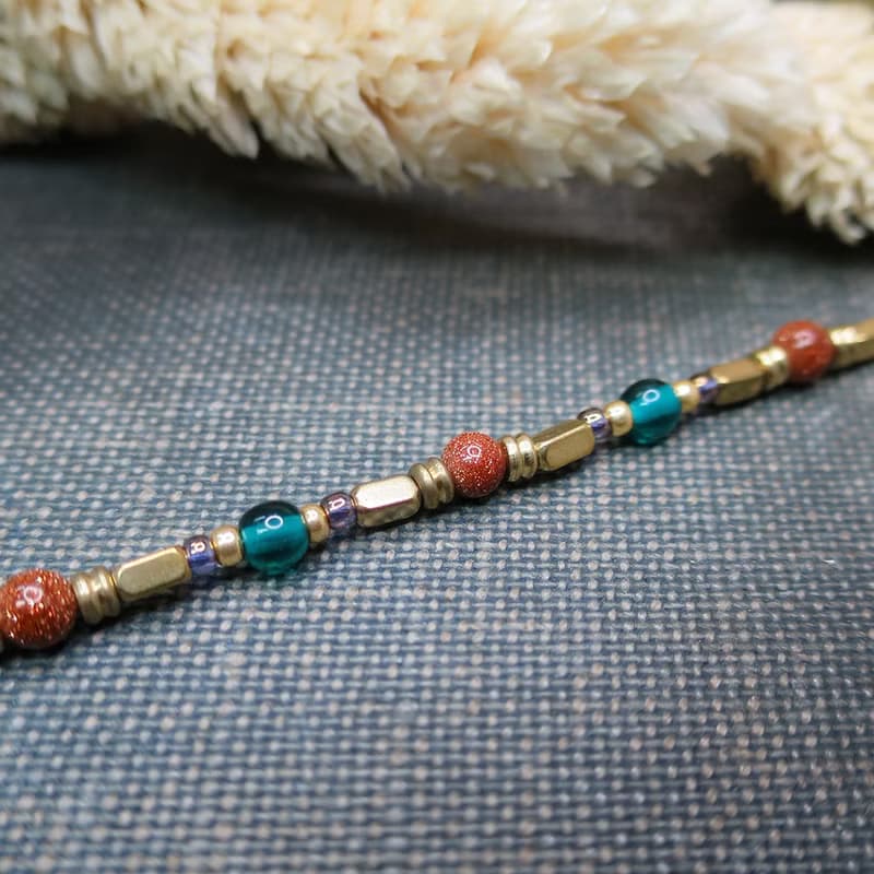 VIIART。神話。金砂石琉璃古董珠黃銅手鍊 | 復古風天然石手鏈