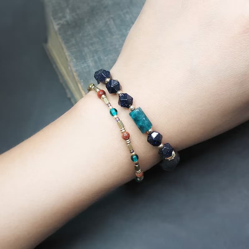 VIIART。神話。金砂石琉璃古董珠黃銅手鍊 | 復古風天然石手鏈