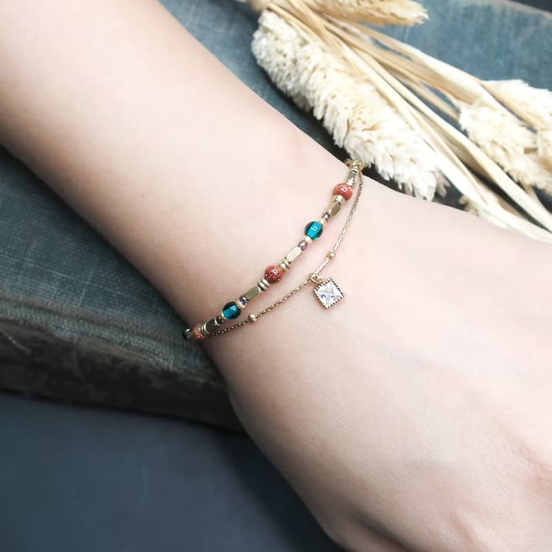 VIIART。神話。金砂石琉璃古董珠黃銅手鍊 | 復古風天然石手鏈