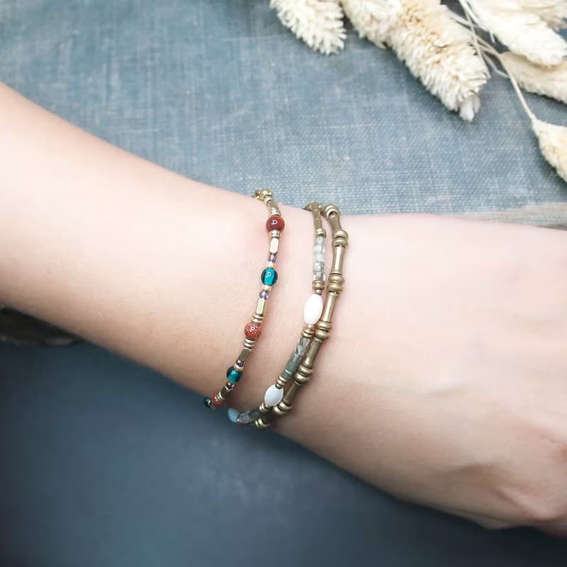 VIIART。神話。金砂石琉璃古董珠黃銅手鍊 | 復古風天然石手鏈