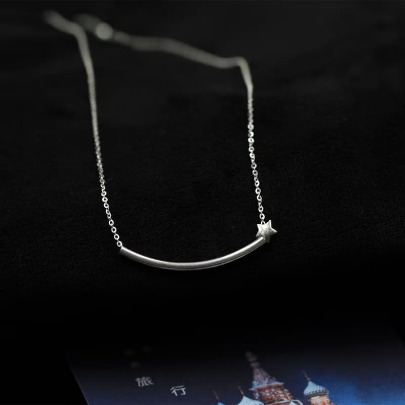 流星。純銀簡約設計微笑彎管星星項鍊 細鎖骨鍊 女生 生日禮物