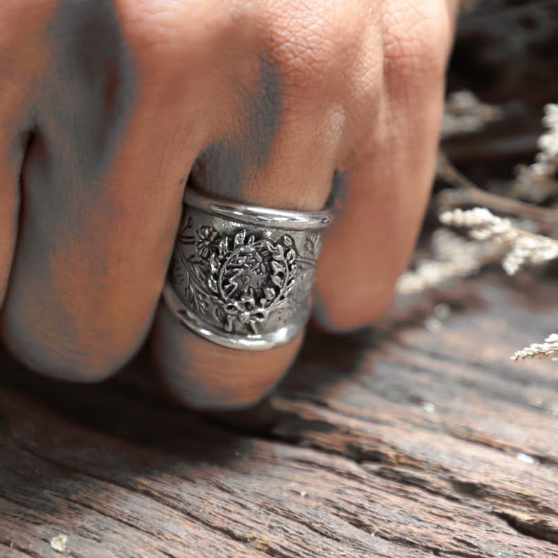 葉枝花戒指女士銀色