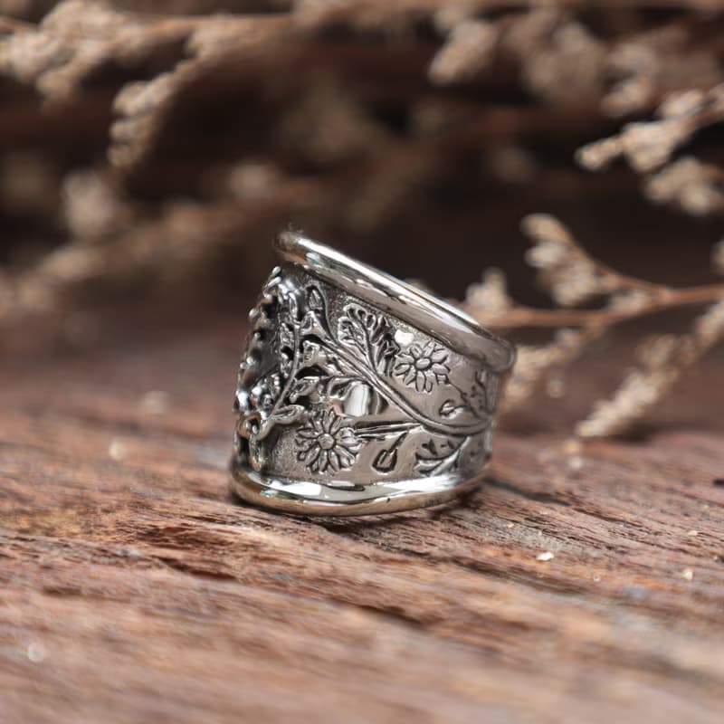 葉枝花戒指女士銀色