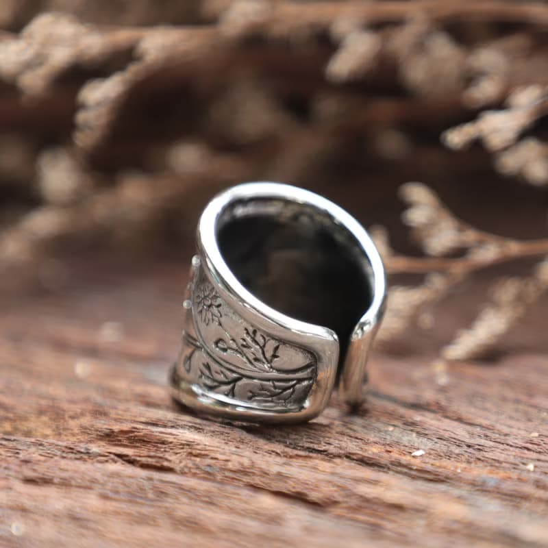 葉枝花戒指女士銀色