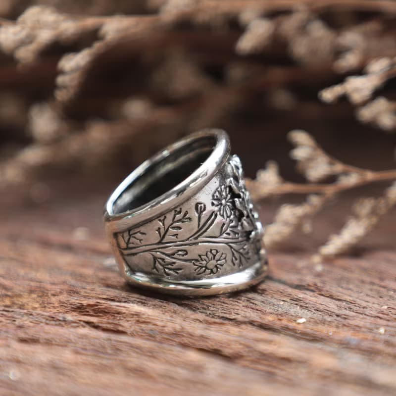 葉枝花戒指女士銀色