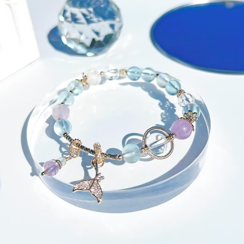 海藍寶紫水晶紫玉髓月光石白水晶 | 人魚公主 | 14K包金手鍊