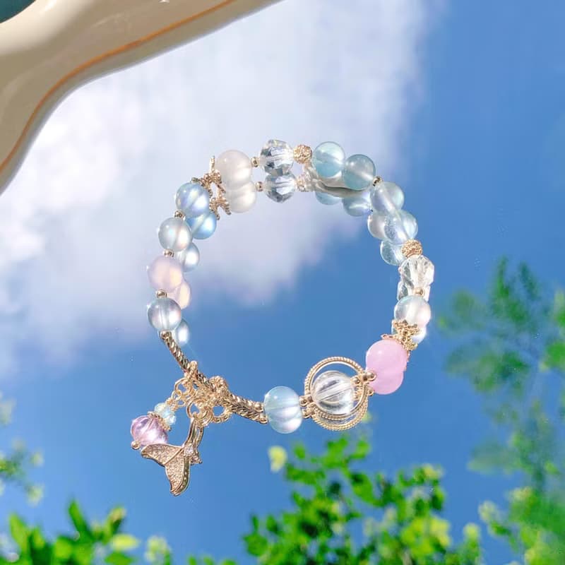 海藍寶紫水晶紫玉髓月光石白水晶 | 人魚公主 | 14K包金手鍊