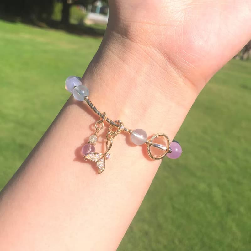 海藍寶紫水晶紫玉髓月光石白水晶 | 人魚公主 | 14K包金手鍊