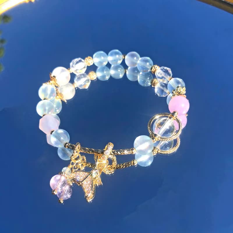 海藍寶紫水晶紫玉髓月光石白水晶 | 人魚公主 | 14K包金手鍊