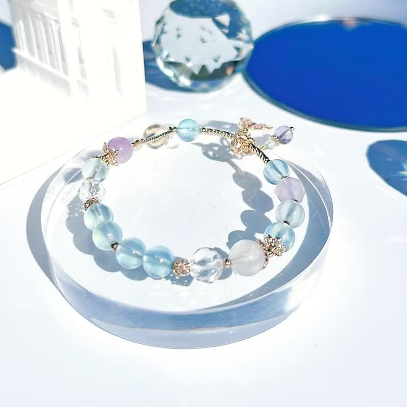海藍寶紫水晶紫玉髓月光石白水晶 | 人魚公主 | 14K包金手鍊