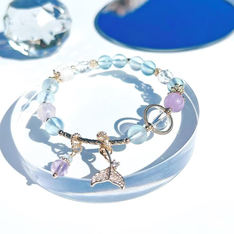 海藍寶紫水晶紫玉髓月光石白水晶 | 人魚公主 | 14K包金手鍊