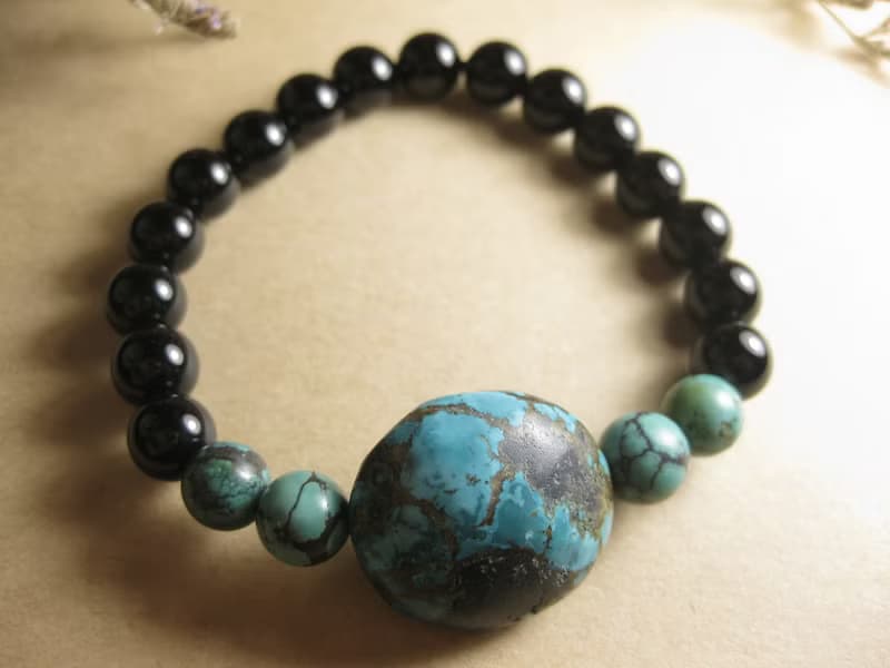 手鍊 珠串設計 西藏綠松石+黑瑪瑙