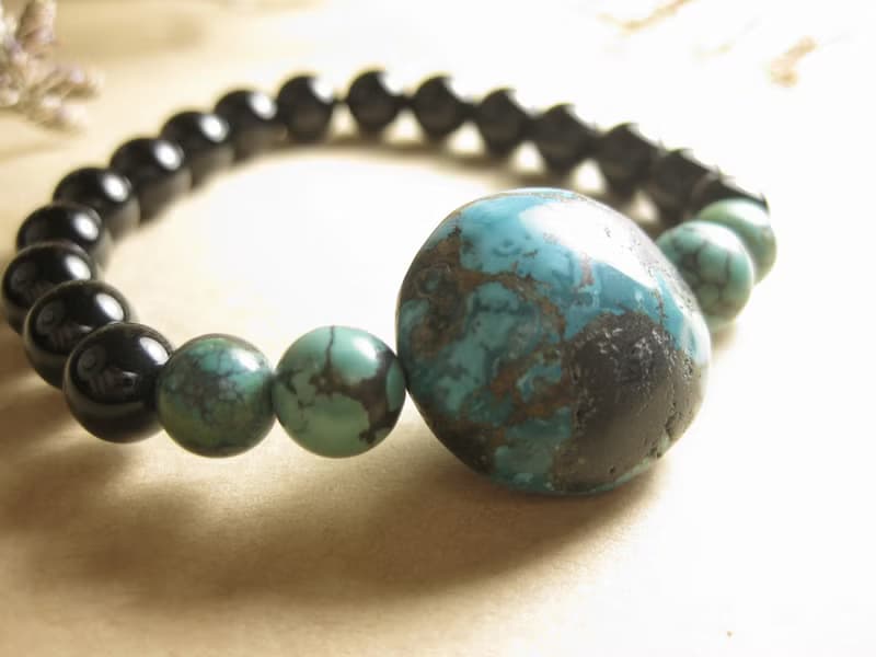 手鍊 珠串設計 西藏綠松石+黑瑪瑙