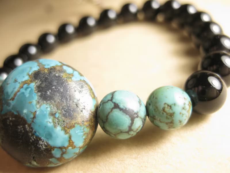 手鍊 珠串設計 西藏綠松石+黑瑪瑙