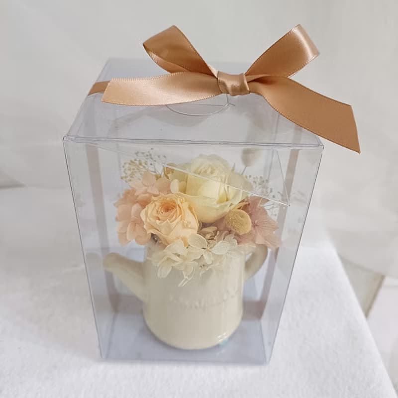 情人節禮物花束活力黃澄橘澆水壺不凋盆花 永生乾燥向日葵畢業花