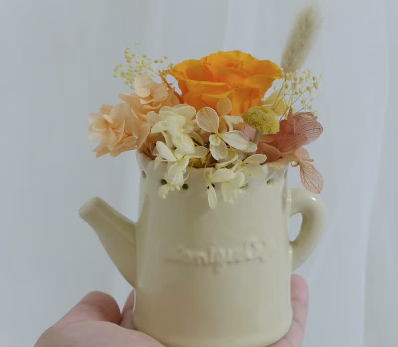 情人節禮物花束活力黃澄橘澆水壺不凋盆花 永生乾燥向日葵畢業花