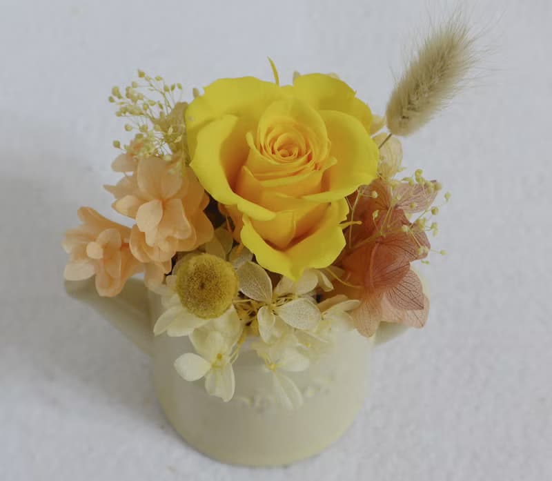 情人節禮物花束活力黃澄橘澆水壺不凋盆花 永生乾燥向日葵畢業花