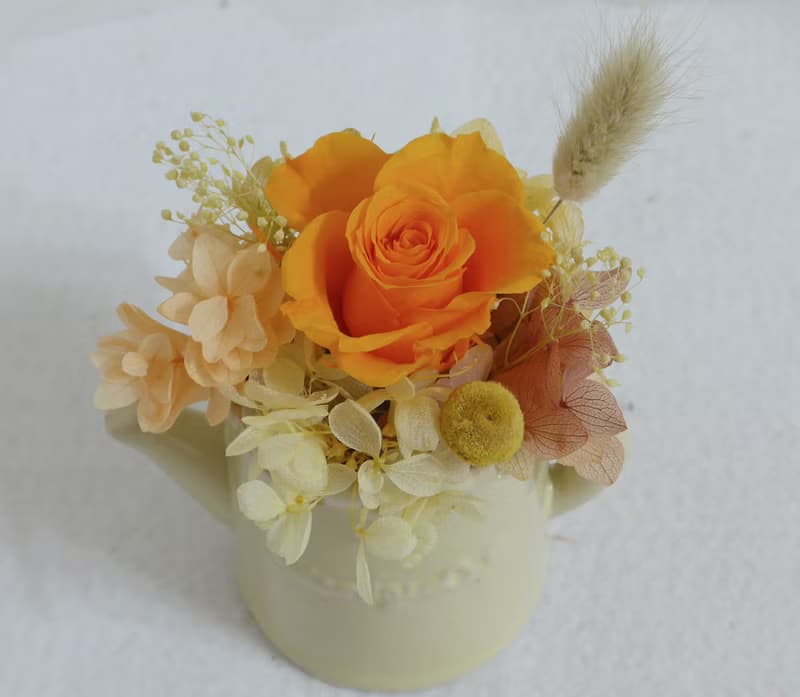 情人節禮物花束活力黃澄橘澆水壺不凋盆花 永生乾燥向日葵畢業花