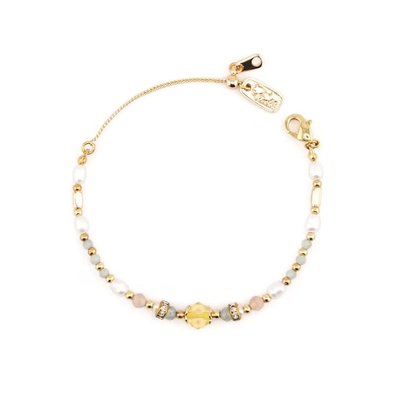 財運 x 黃水晶 磷灰石 太陽石 【蝴蝶陸蓮 • 一生快樂】手鍊