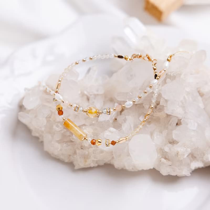 財運 x 黃水晶 磷灰石 太陽石 【蝴蝶陸蓮 • 一生快樂】手鍊