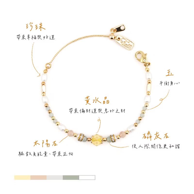 財運 x 黃水晶 磷灰石 太陽石 【蝴蝶陸蓮 • 一生快樂】手鍊