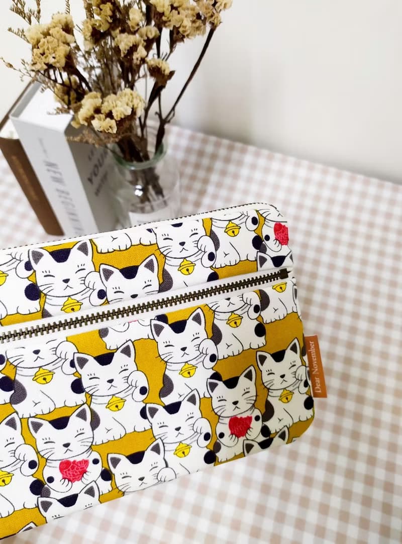 拾光系列零錢包/萬用包/拉鍊收納包/招財貓咪款