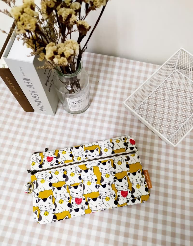 拾光系列零錢包/萬用包/拉鍊收納包/招財貓咪款