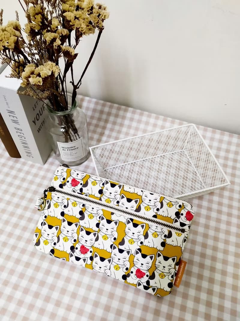 拾光系列零錢包/萬用包/拉鍊收納包/招財貓咪款