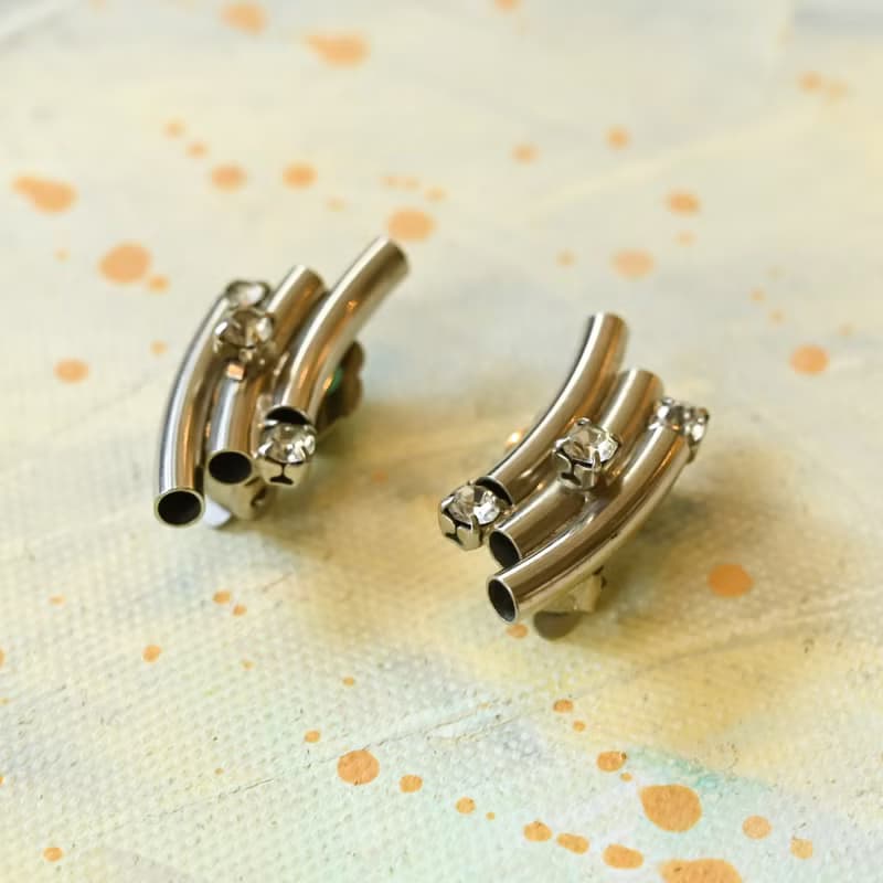 【NaSuBi Vintage】管狀造型耳夾古董耳環