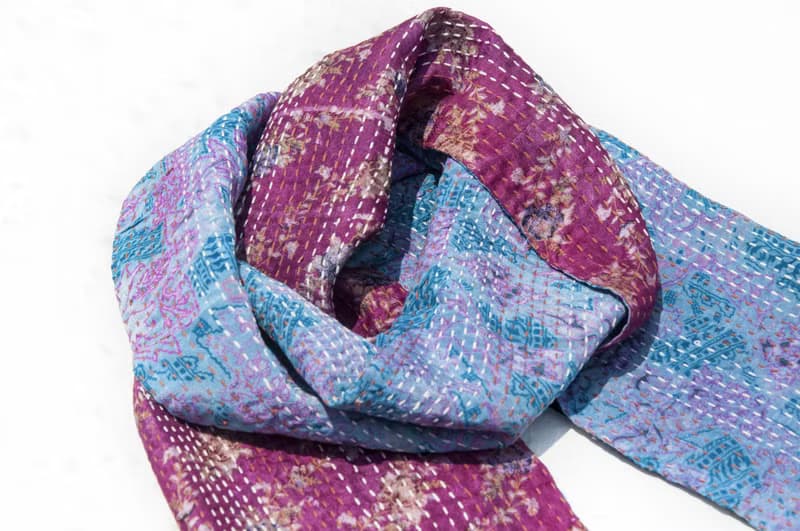 刺繡絲巾/絲綢刺繡圍巾/手縫紗麗線絲巾/印度絲綢刺繡圍巾-莊園花