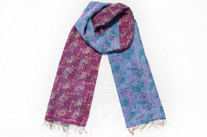 刺繡絲巾/絲綢刺繡圍巾/手縫紗麗線絲巾/印度絲綢刺繡圍巾-莊園花
