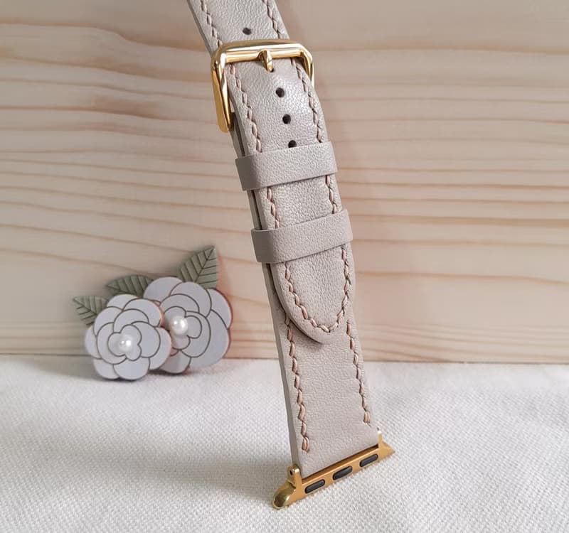 apple watch錶帶 / 手工精縫 / 訂製錶帶 / 皮革錶帶 / 米灰色