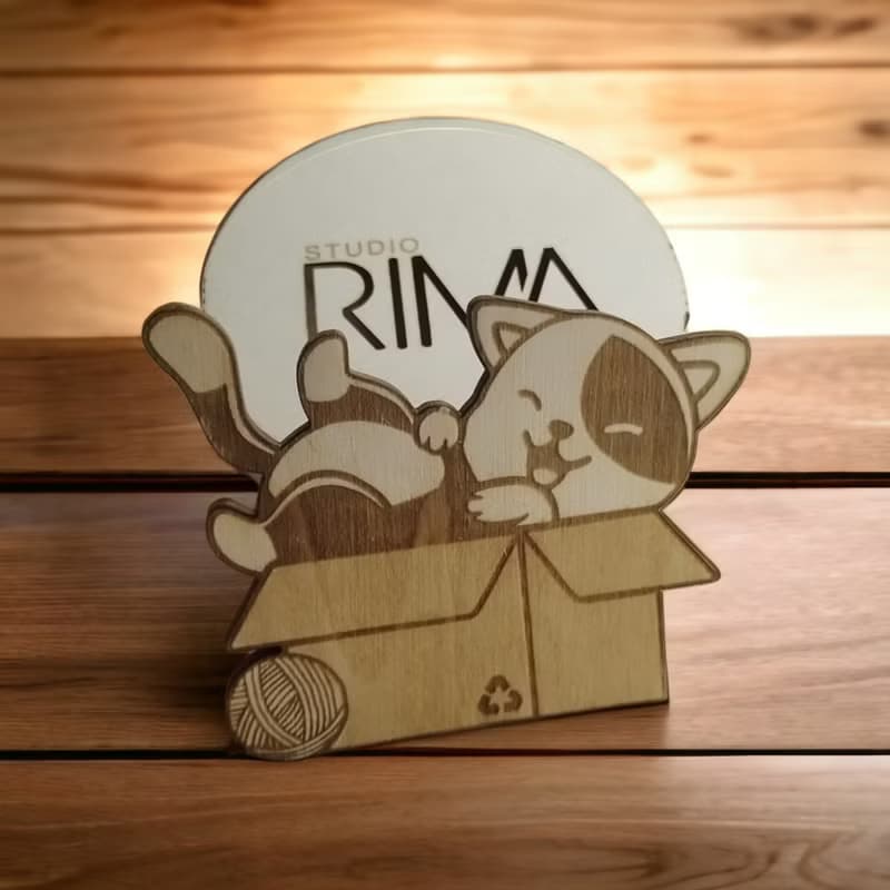 Cats on Cardboxes Wooden Coaster Set – Unique Cat Wooden Drink Coasters - Kitten