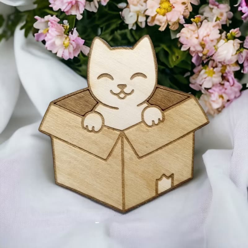 Cats on Cardboxes Wooden Coaster Set – Unique Cat Wooden Drink Coasters - Kitten