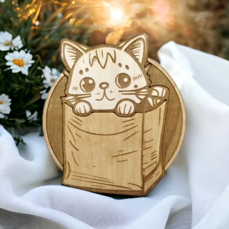 Cats on Cardboxes Wooden Coaster Set – Unique Cat Wooden Drink Coasters - Kitten