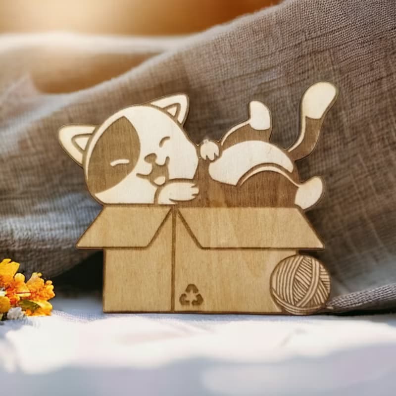 Cats on Cardboxes Wooden Coaster Set – Unique Cat Wooden Drink Coasters - Kitten