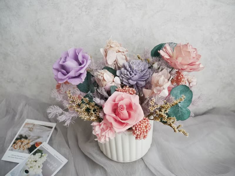 圓盆中大型乾燥花盆花【霧紫粉晶】開幕/新居落成/喬遷