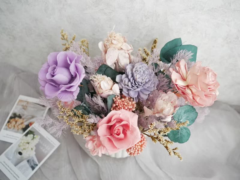 圓盆中大型乾燥花盆花【霧紫粉晶】開幕/新居落成/喬遷